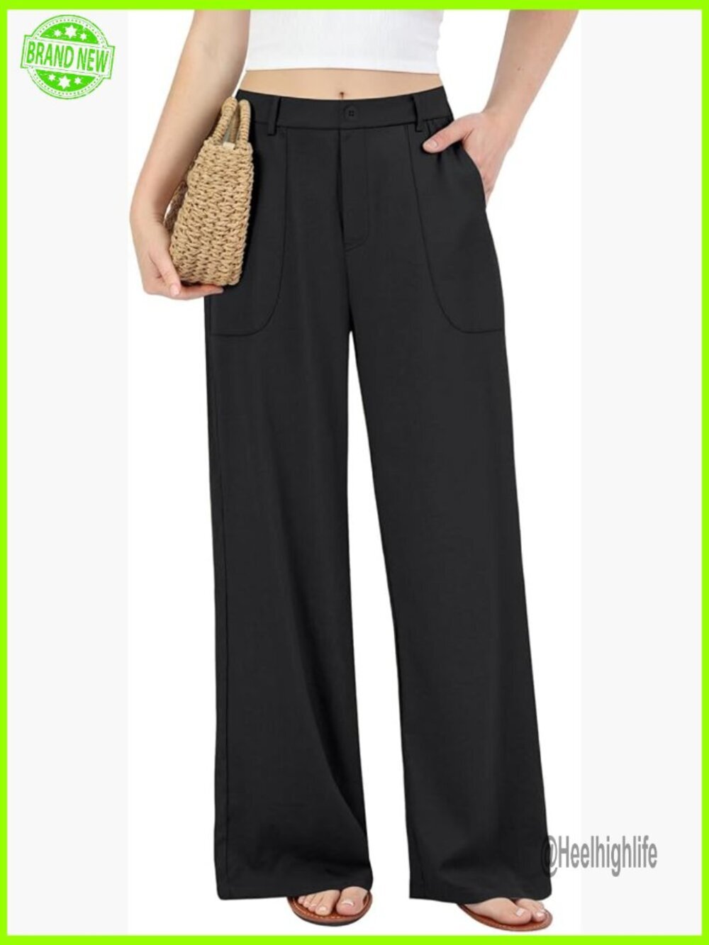 Wide Leg Linen Cotton Pants High Waisted Stretchy Casual Work Lounge